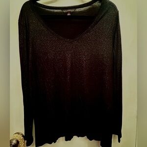 Rock & Republic Black Metallic Shimmer V Neck Tunic Top Soft Stretch XL
